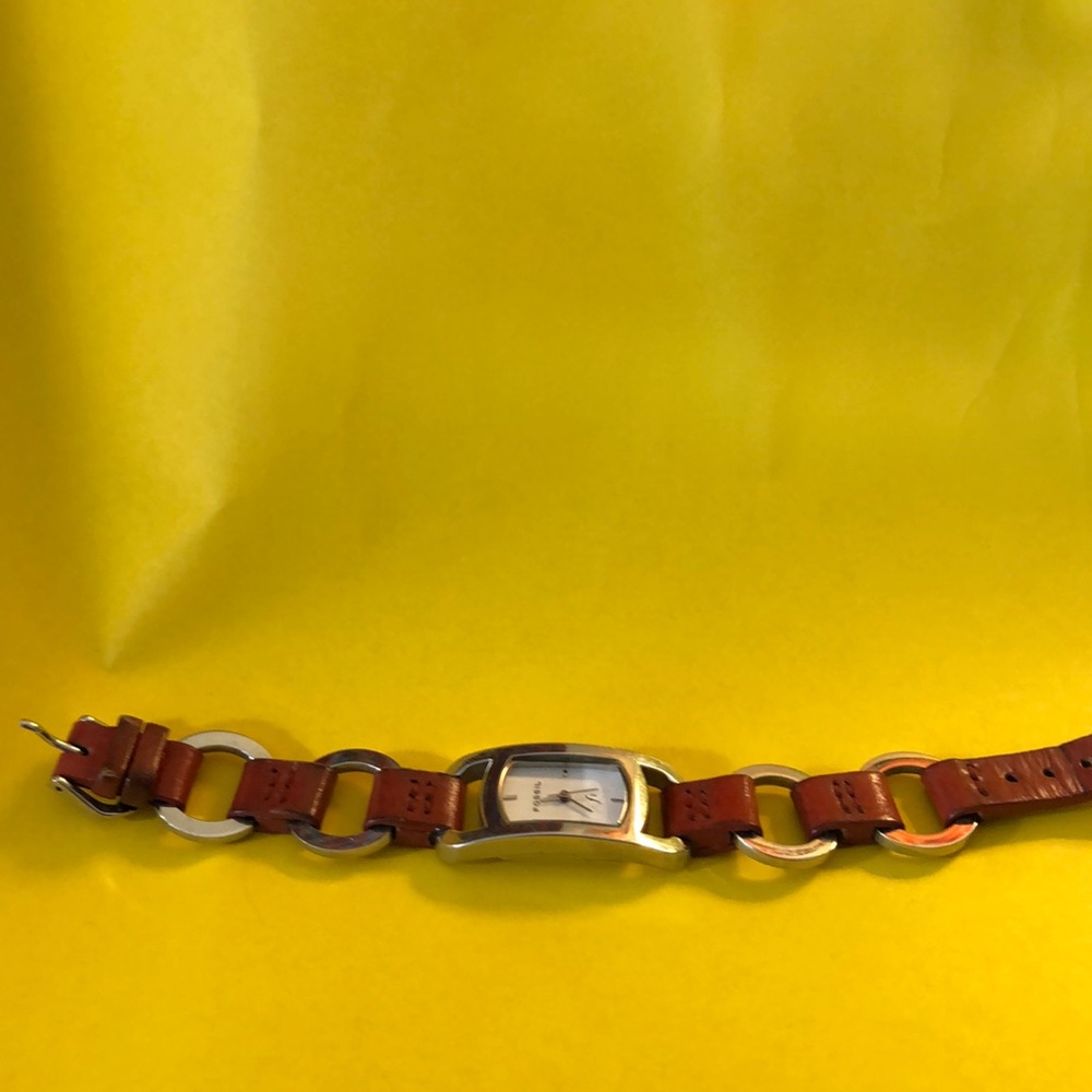 Watch/ red leather and silver